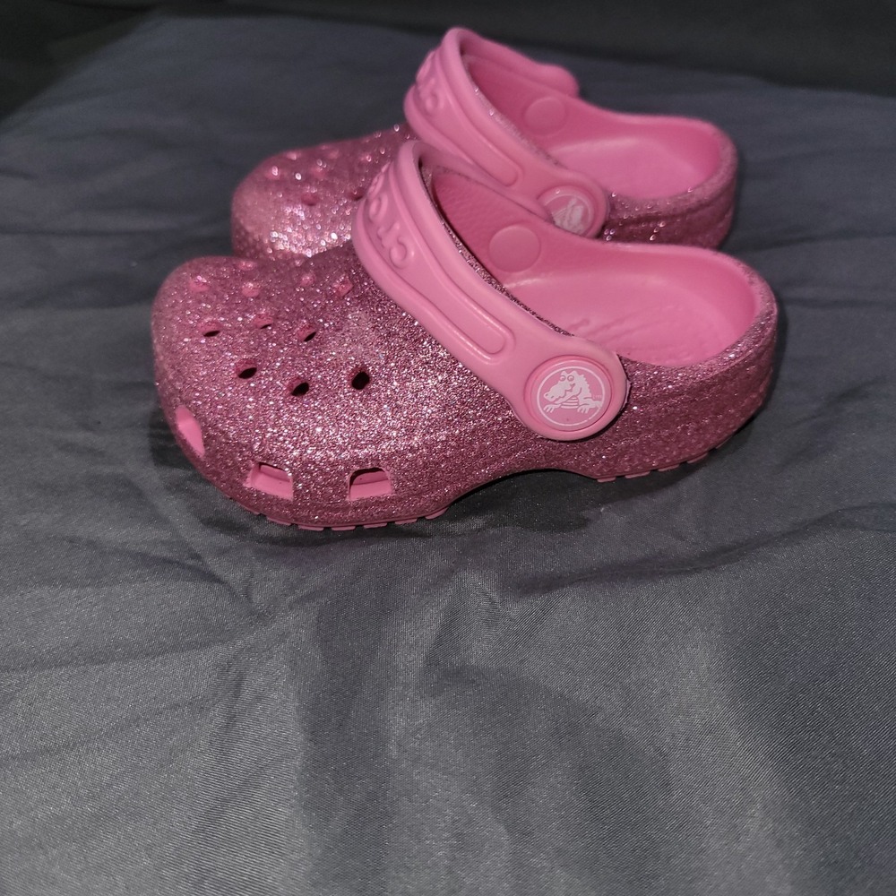 Crocs	Pink Lemonade Glitter Little Kids Sz 5 C Classic Clogs Toddler EUC - Picture 4 of 8